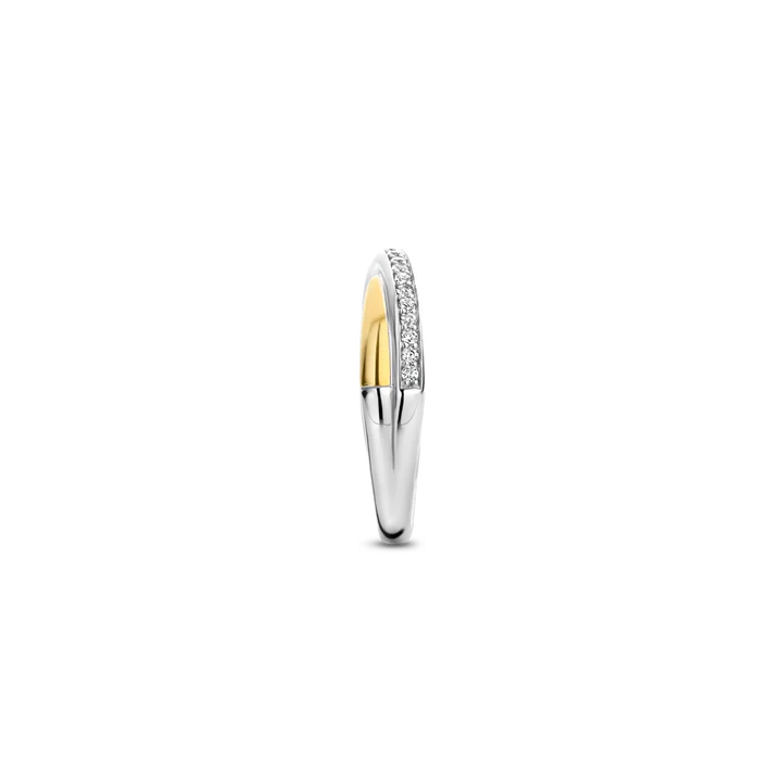 TISENTO TWO-TONED CZ CROSSOVER RING