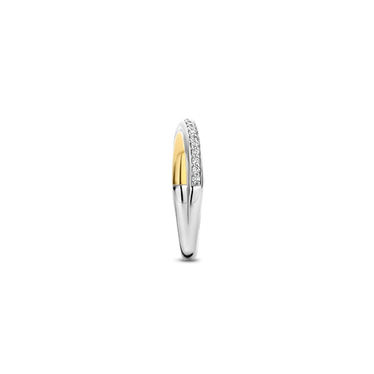 TISENTO TWO-TONED CZ CROSSOVER RING