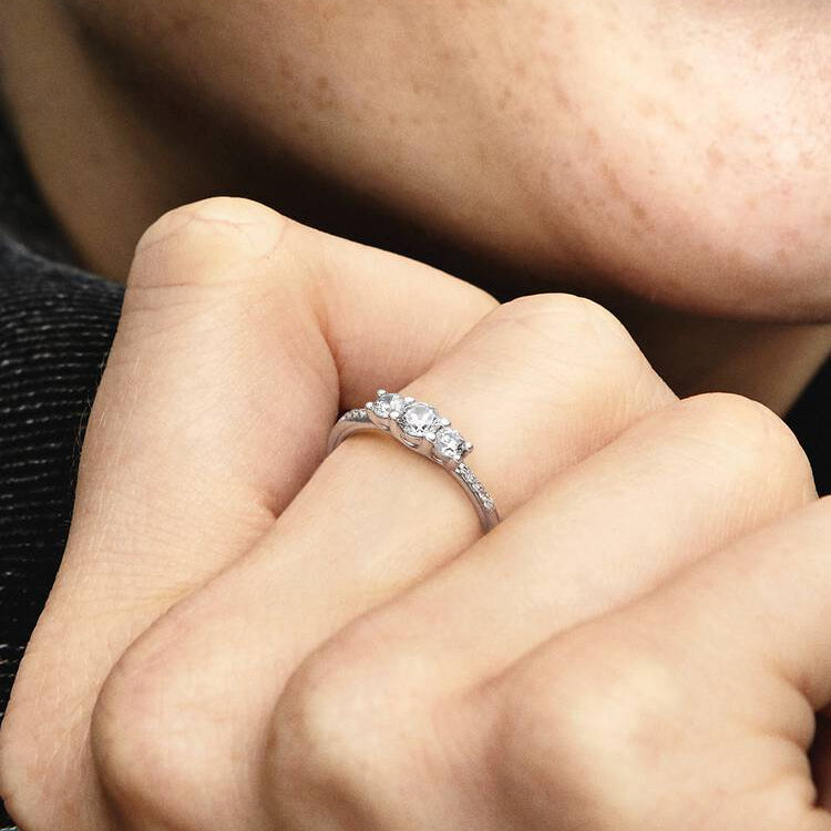 Sterling Silver Clear Three-Stone Pandora Ring