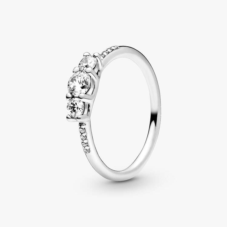 Sterling Silver Clear Three-Stone Pandora Ring