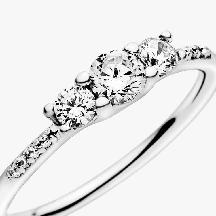 Sterling Silver Clear Three-Stone Pandora Ring