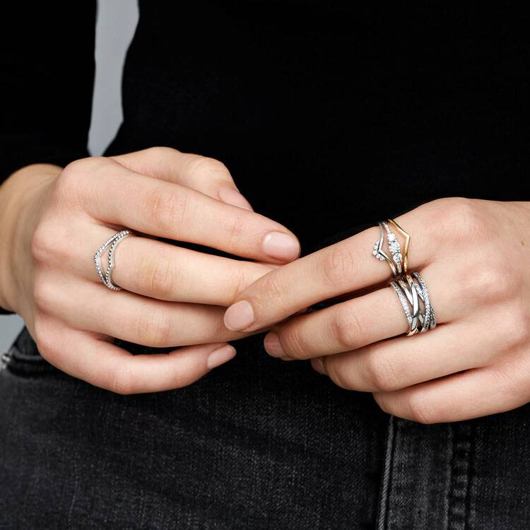 Sparkling Wishbone Pandora Ring