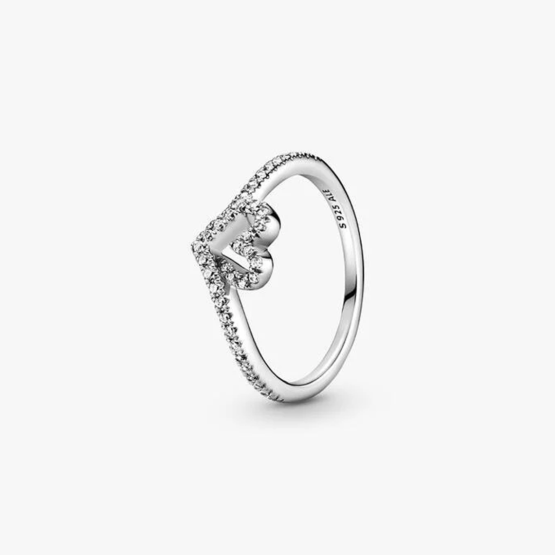 Sparkling Wishbone Heart Ring