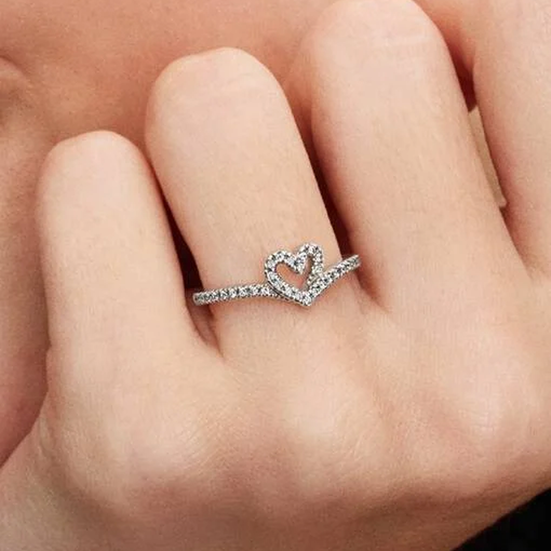 Sparkling Wishbone Heart Ring