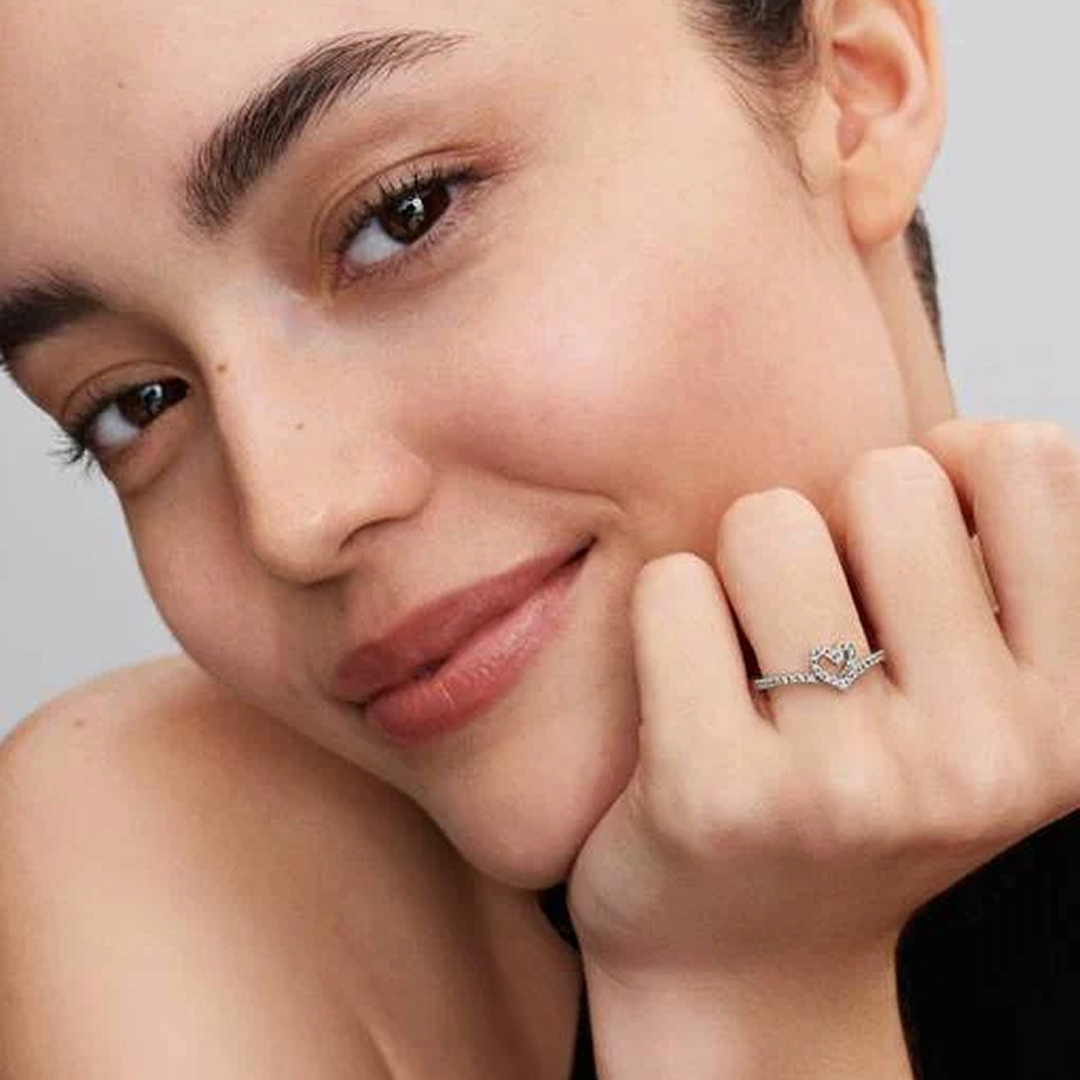 Sparkling Wishbone Heart Ring