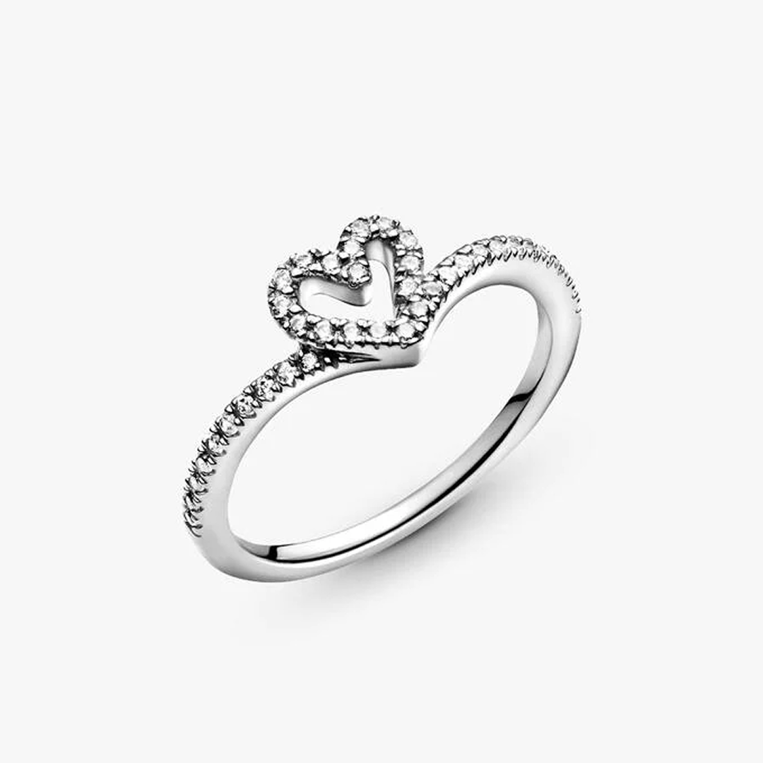 Sparkling Wishbone Heart Ring