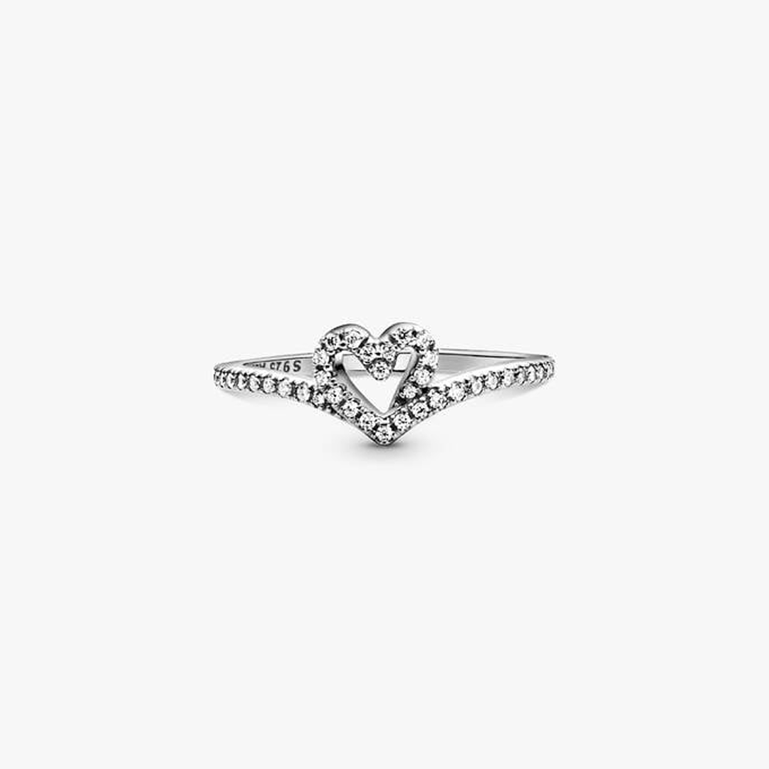 Sparkling Wishbone Heart Ring