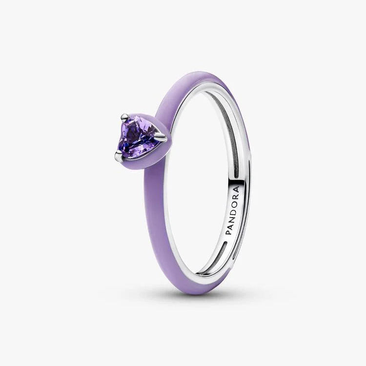 Royal Purple Crystal Heart Pandora Ring with Purple Enamel