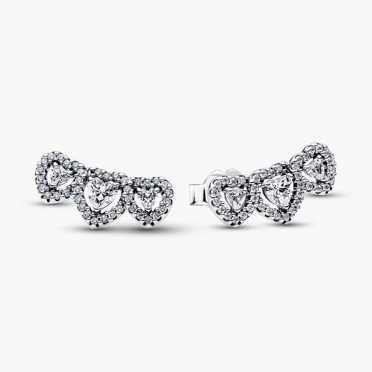 Hearts Trilogy with Halo Pandora Stud Earrings
