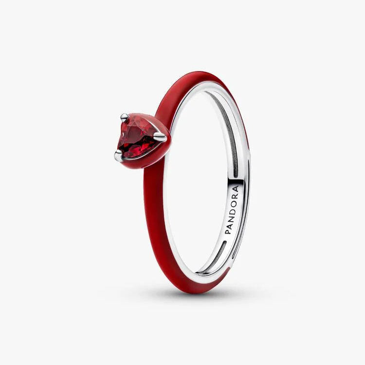 Salsa Red Crystal Heart Pandora Ring with Red Enamel