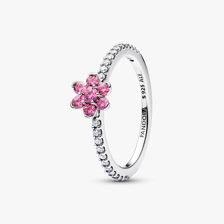 Sparkling Pink Flower Pandora Ring