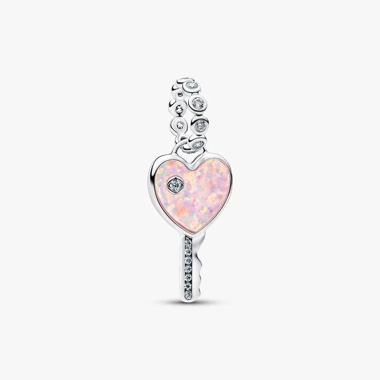 Pink Opal and Zirconia Heart & Key Pandora Charm