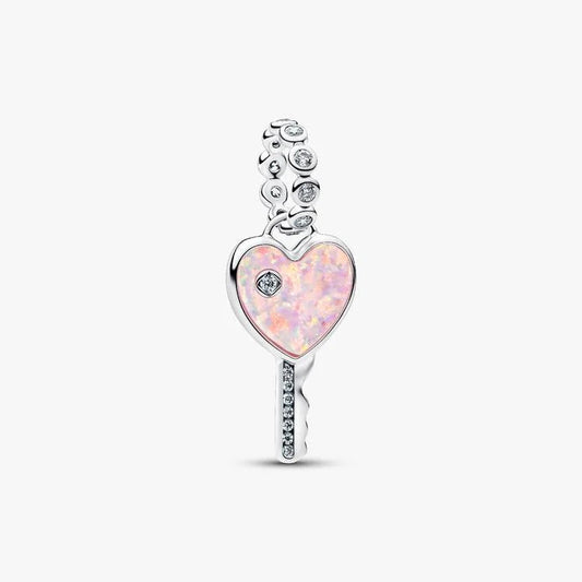 Pink Opal and Zirconia Heart & Key Pandora Charm