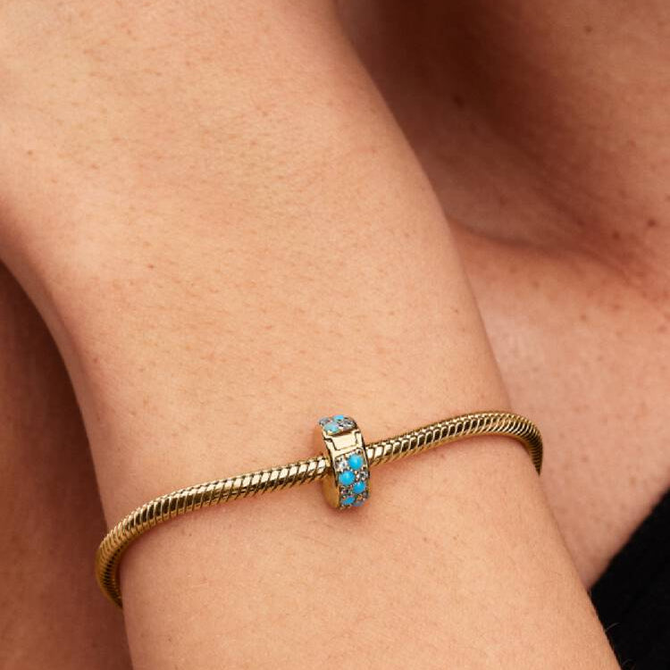 14ct Gold on Silver Aqua Blue Clip Pandora Charm