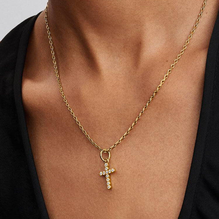 14ct Gold on Silver Cross Dangle Pandora Charm