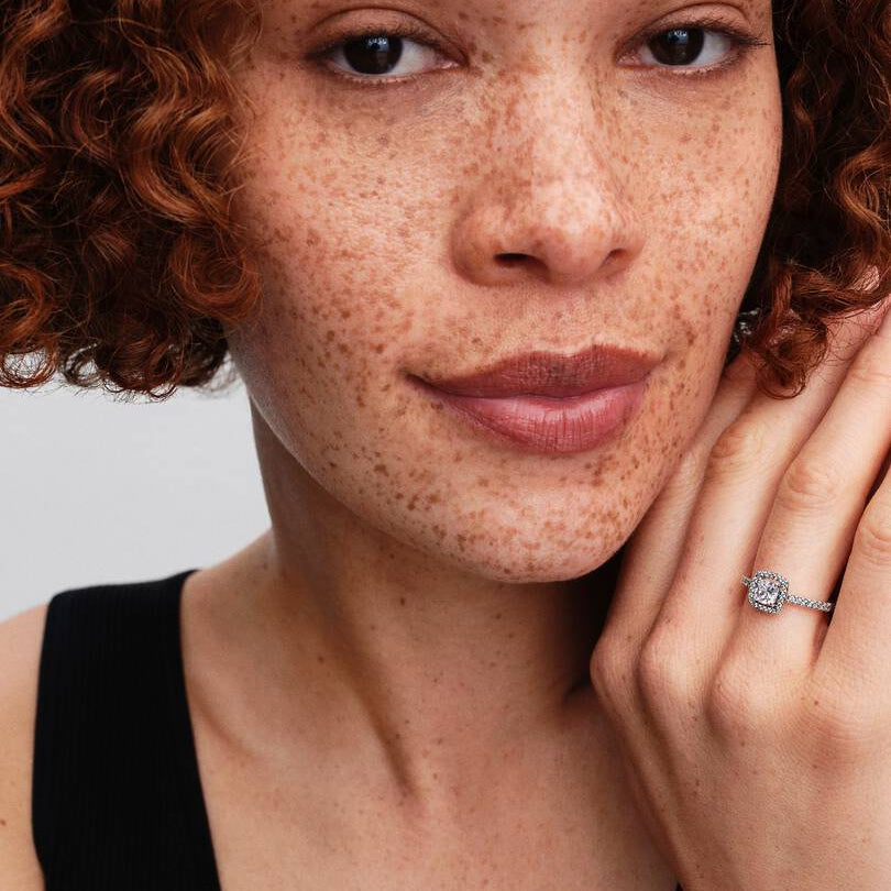 Pandora Sparkling Square Halo Ring