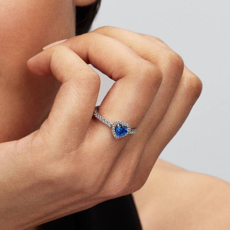 Elevated Princess Blue Heart Pandora Ring