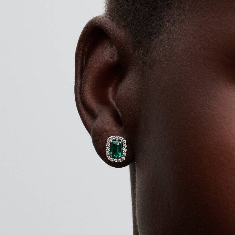 Sparkling Rectangular Pandora Stud Earrings