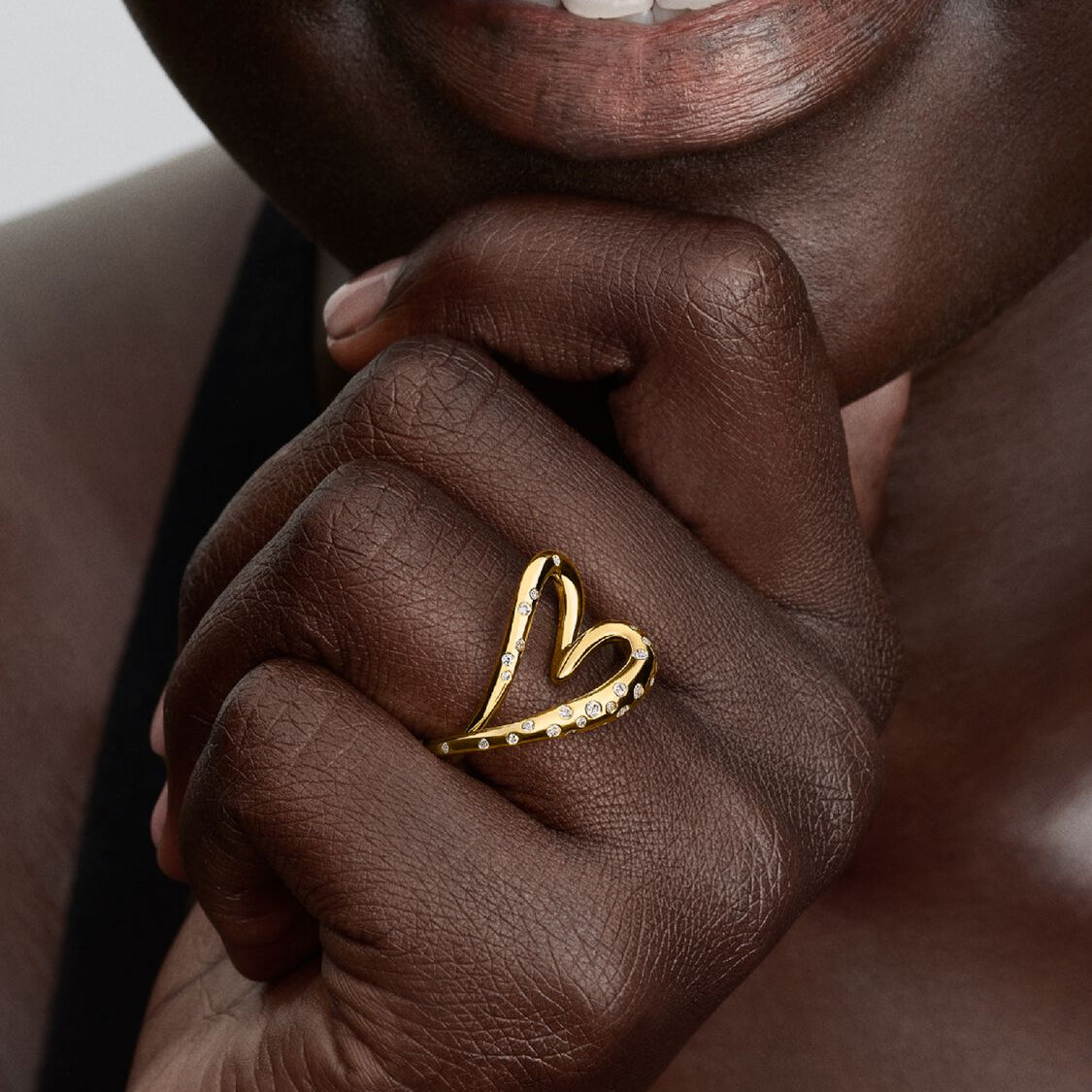 14ct Gold on Silver Organically Heart Shaped Stone-Set Pandora Ring