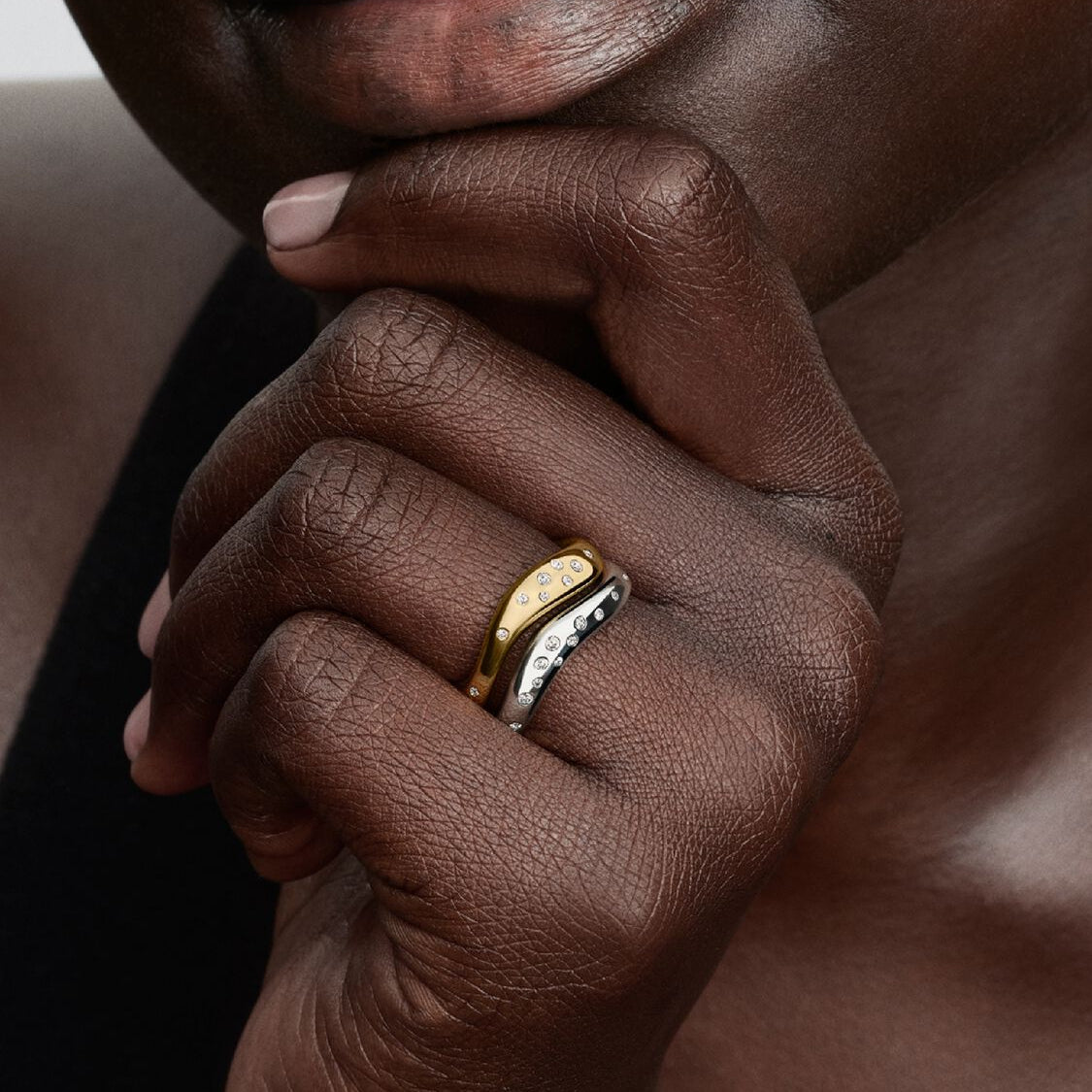 Organically Shaped Two-Tone Pandora Stacking Rings