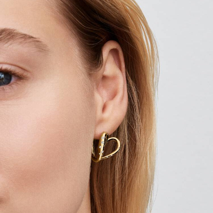 14ct Gold on Silver Organic Shaped Heart Hoop Pandora Earrings