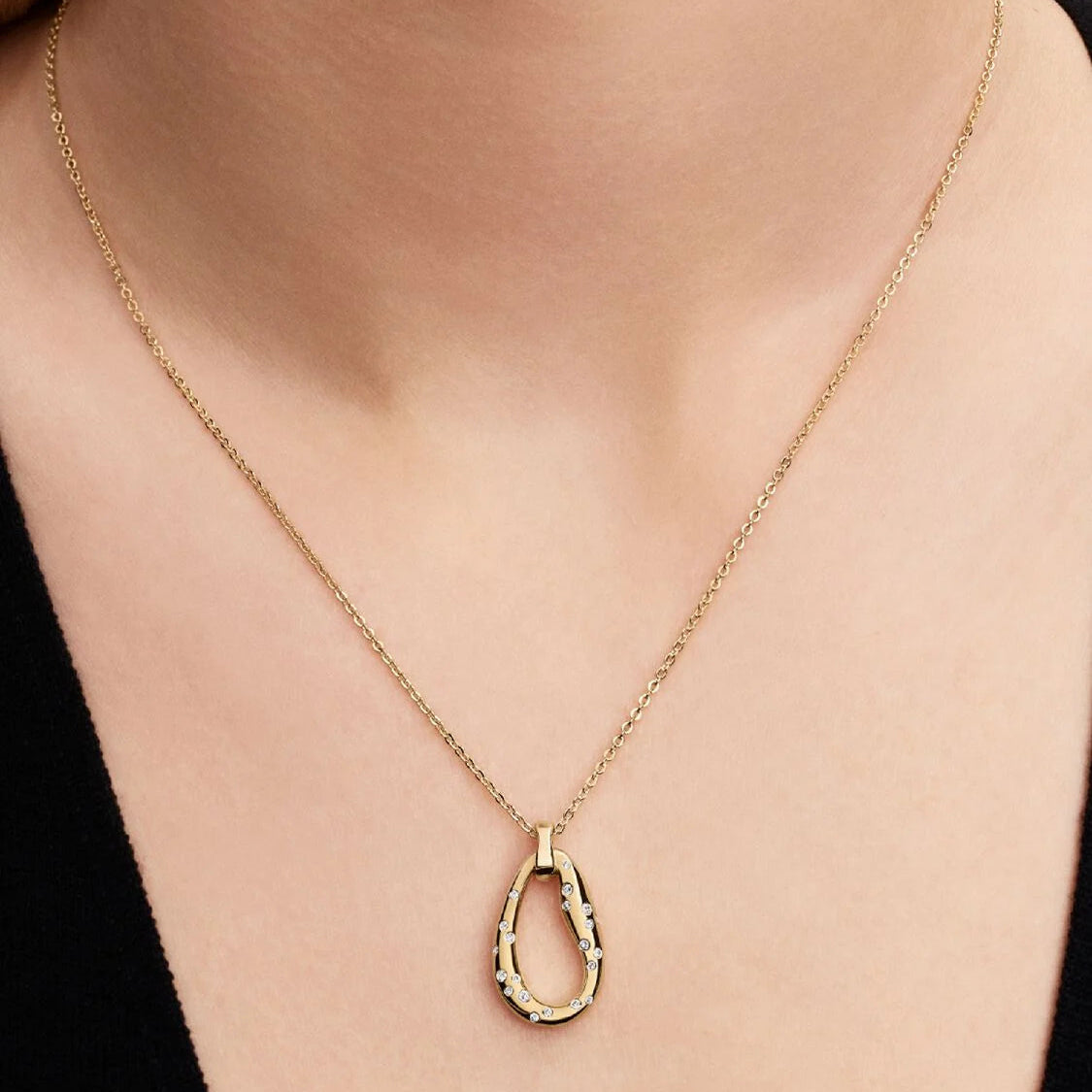14ct Gold on Silver Organic Shaped Pendant Pandora Necklace