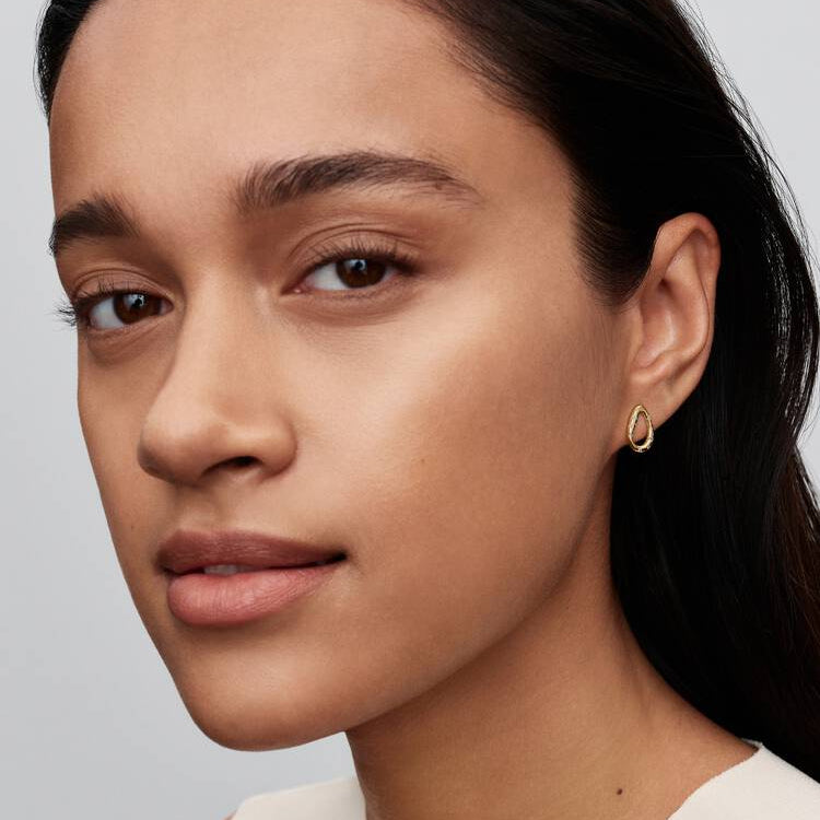 14ct Gold on Silver Organically Shaped Stone-Set Oval Stud Pandora Earrings