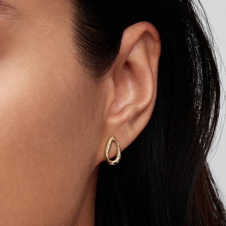 14ct Gold on Silver Organically Shaped Stone-Set Oval Stud Pandora Earrings