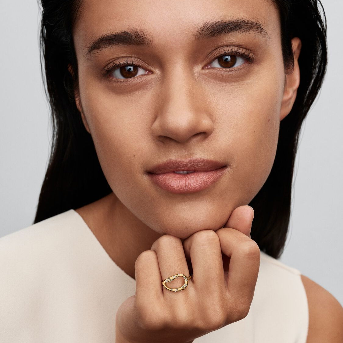 14ct Gold on Silver Organically Shaped Stone-Set Pandora Ring