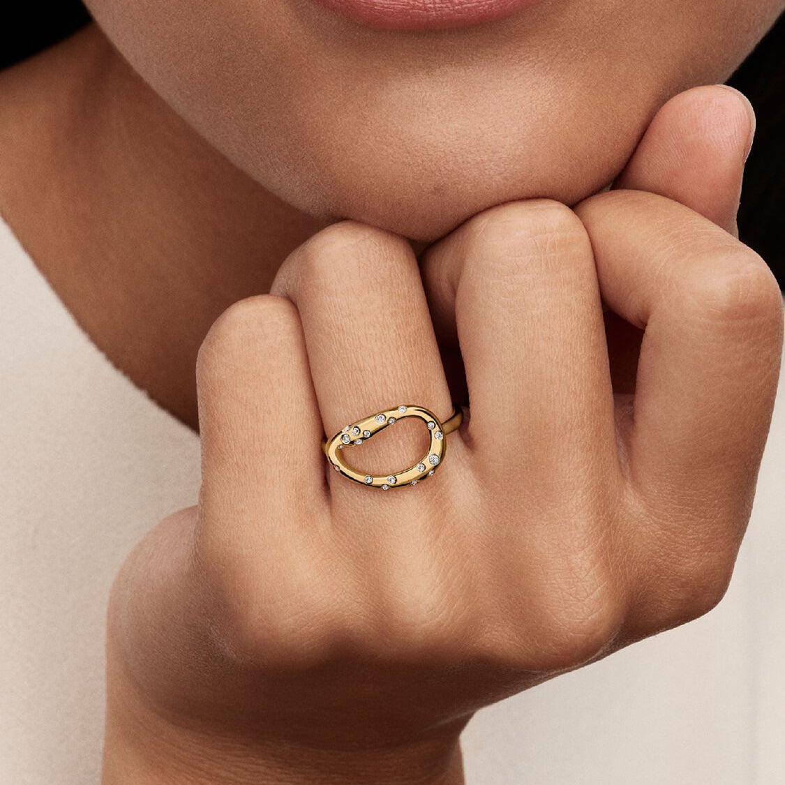 14ct Gold on Silver Organically Shaped Stone-Set Pandora Ring