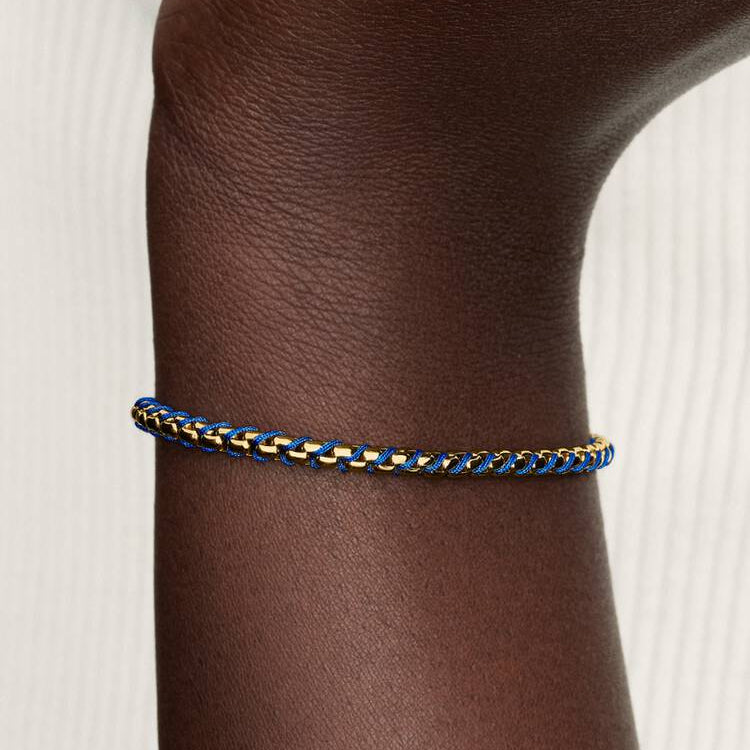 14ct Gold on Silver Blue Cord Box Chain Pandora Bracelet