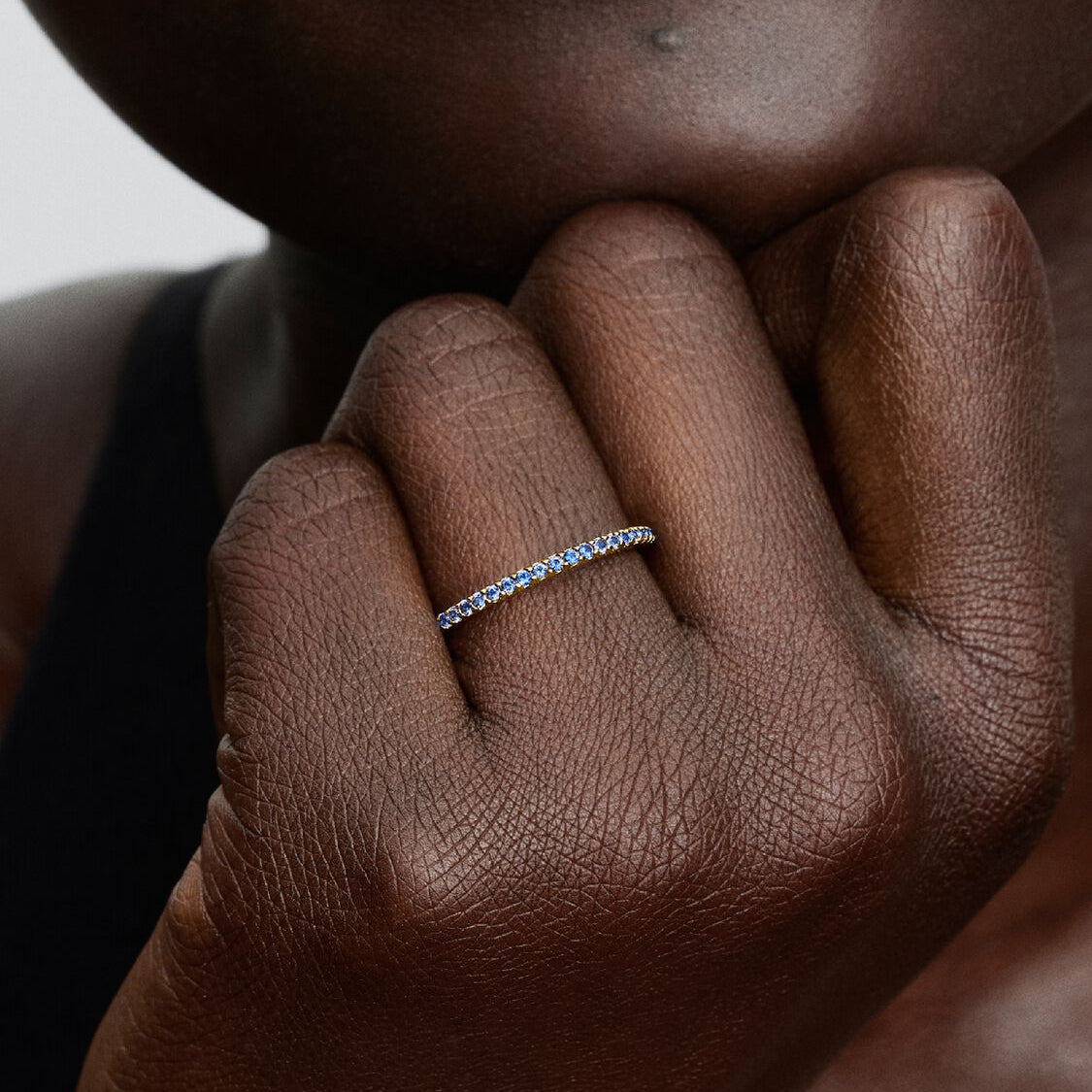 14ct Gold on Silver Sparkling Blue Half-Eternity Band Pandora Ring