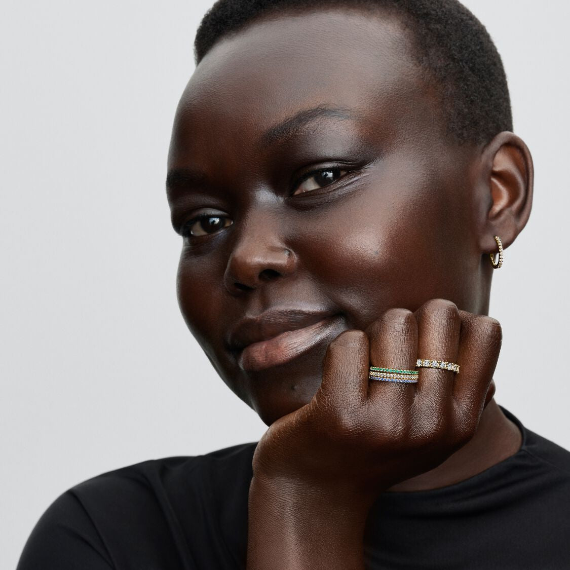 14ct Gold on Silver Sparkling Blue Half-Eternity Band Pandora Ring