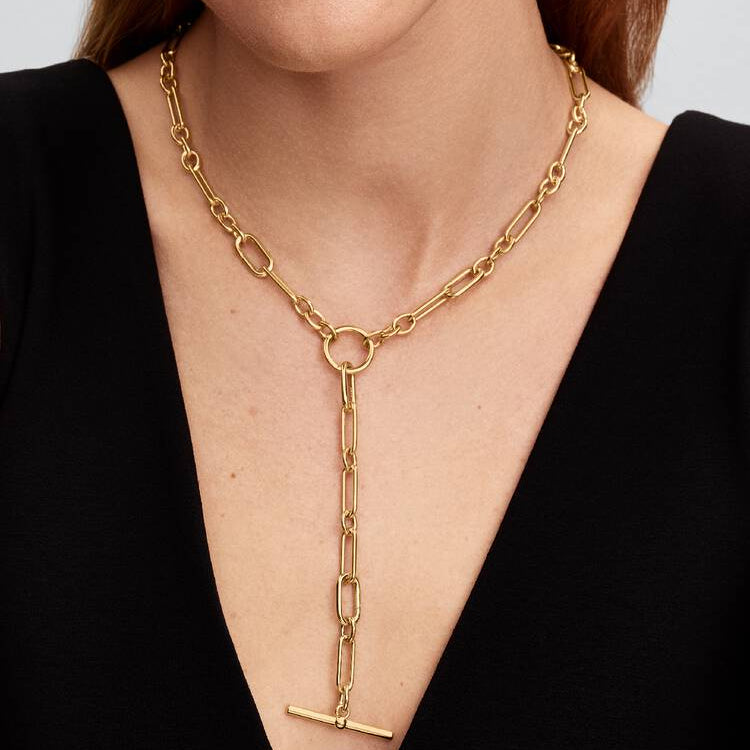 14ct Gold on Silver Pandora T-Bar Y-Necklace