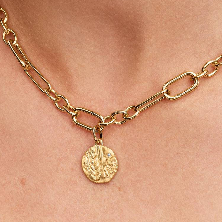 14ct Gold on Silver Wheat Medallion Pandora Charm