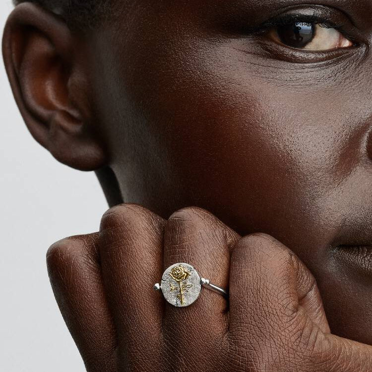 Rose Reversible Medallion Two-Toned Pandora Ring