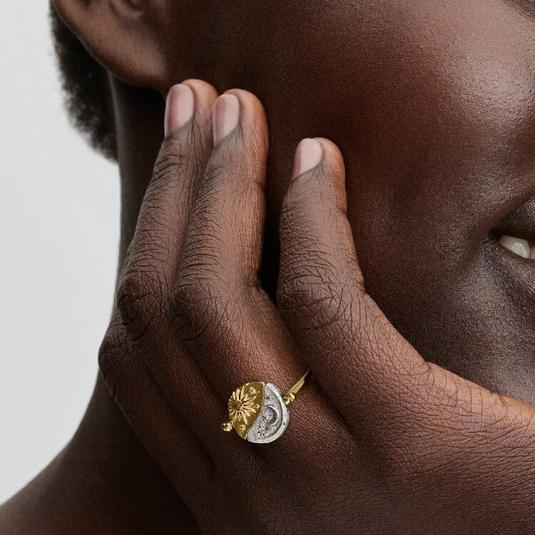 Sun and Moon Reversible Medallion Two-Toned Pandora Ring