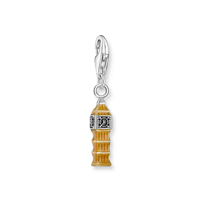 THOMAS SABO SILVER CHARM PENDANT LONDON BIG BEN WITH COLD ENAMEL