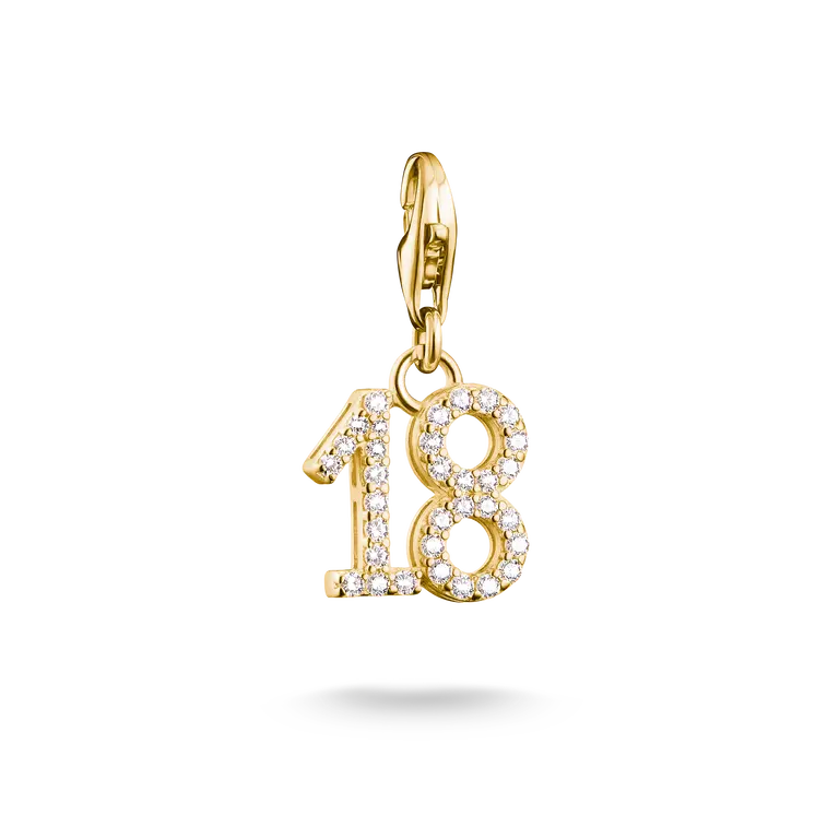 THOMAS SABO GOLD ON SILVER CHARM PENDANT NUMBER 18 WITH ZIRCONIA