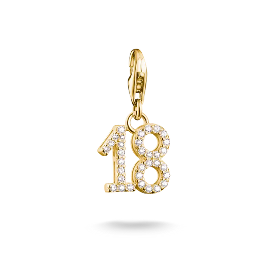 THOMAS SABO GOLD ON SILVER CHARM PENDANT NUMBER 18 WITH ZIRCONIA