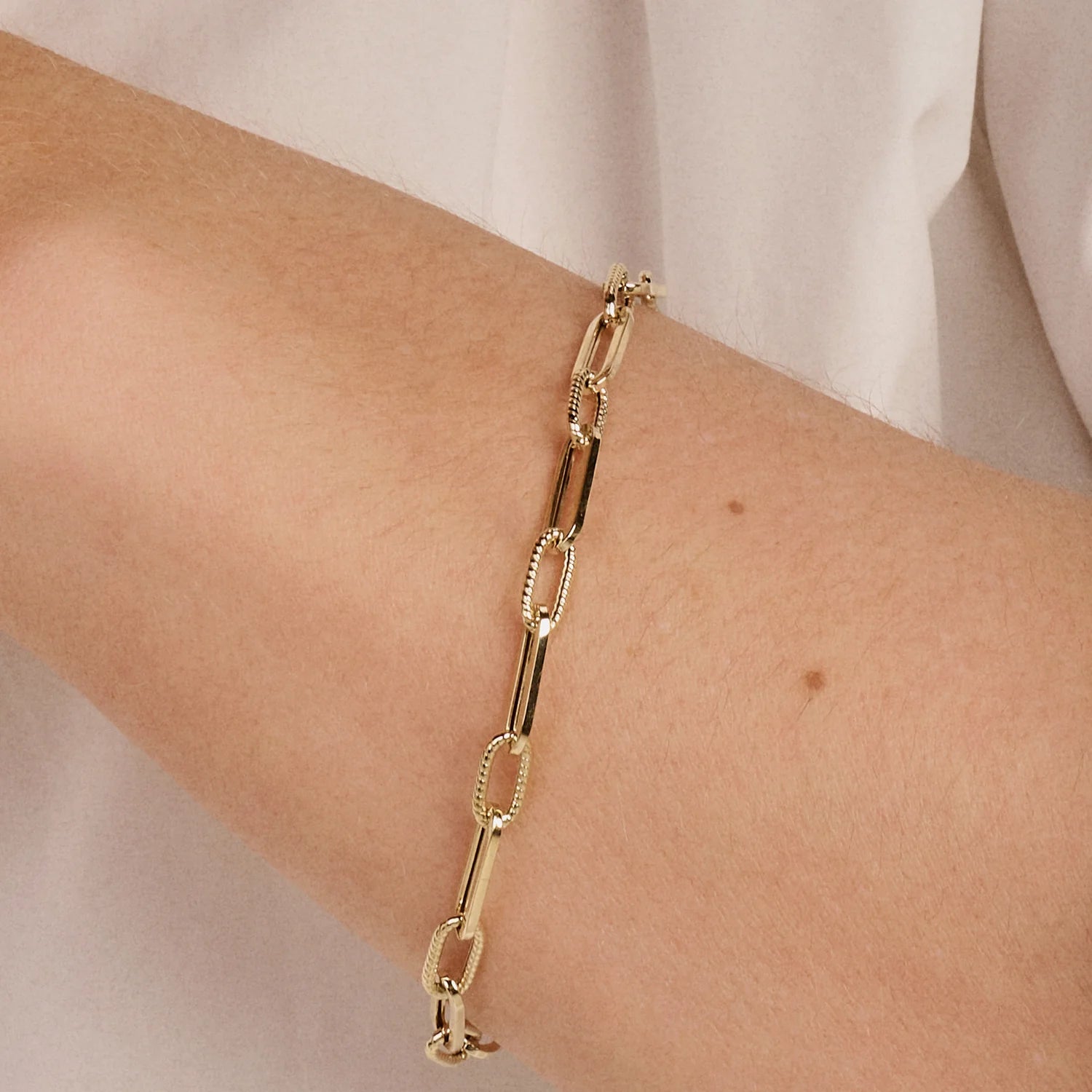 14CT YG BRAIDED ROPE MOTIF LINK BLUSH BRACELET