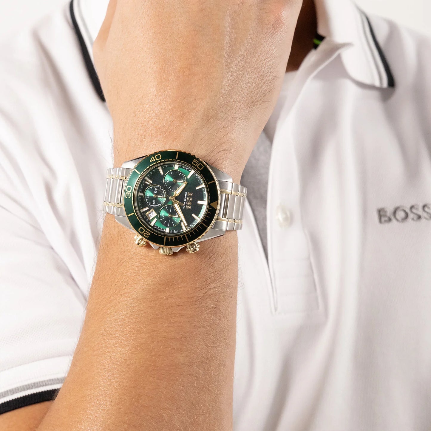 BOSS SEALINER GREEN CHRONO GENTS TWO-TONED WATCH