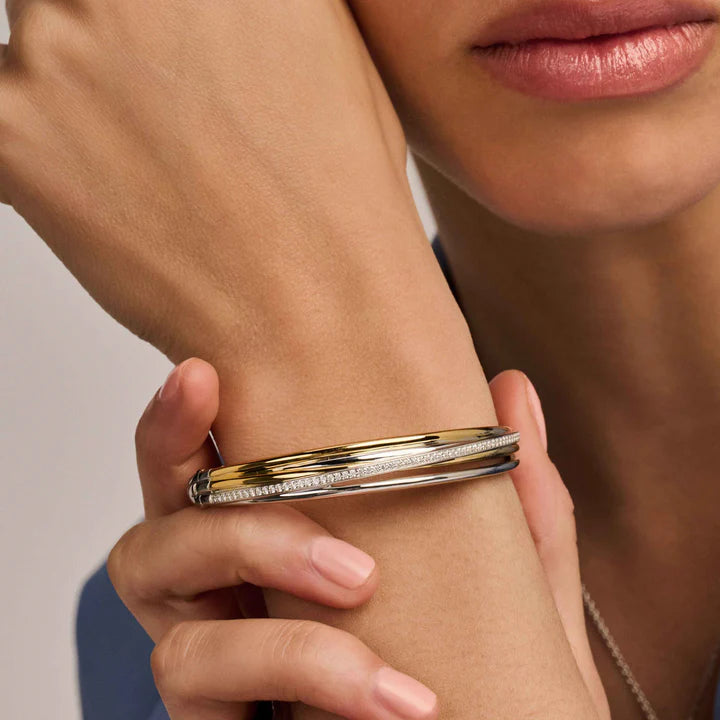 TISENTO GOLD & SIL CZ CROSSOVER BANGLE