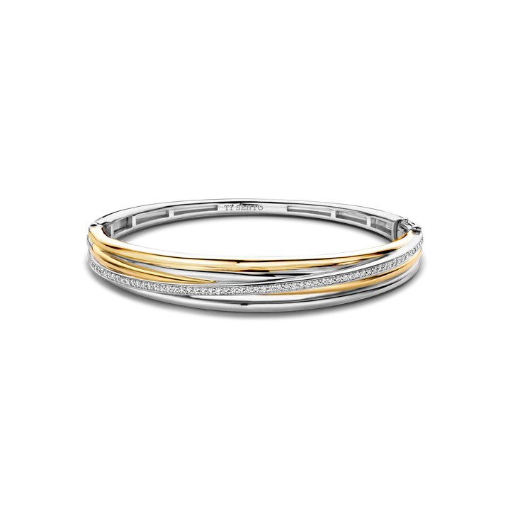 TISENTO GOLD & SIL CZ CROSSOVER BANGLE