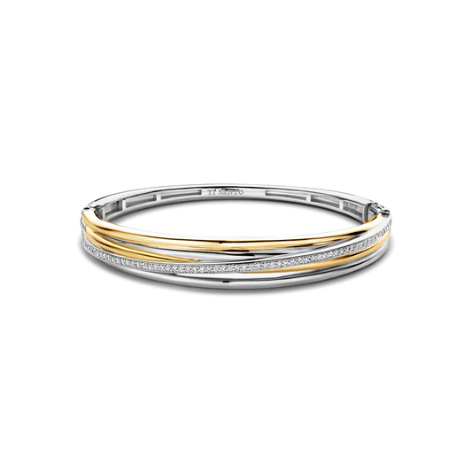 TISENTO GOLD & SIL CZ CROSSOVER BANGLE