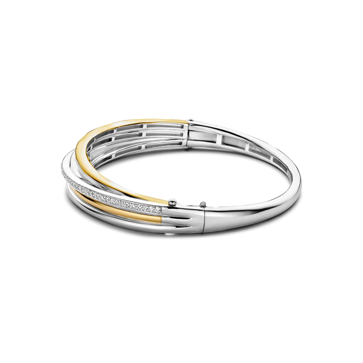 TISENTO GOLD & SIL CZ CROSSOVER BANGLE