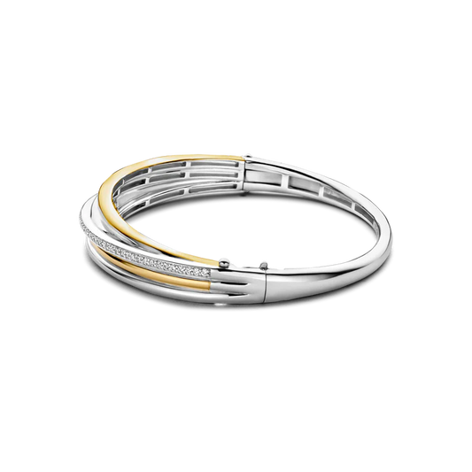 TISENTO GOLD & SIL CZ CROSSOVER BANGLE