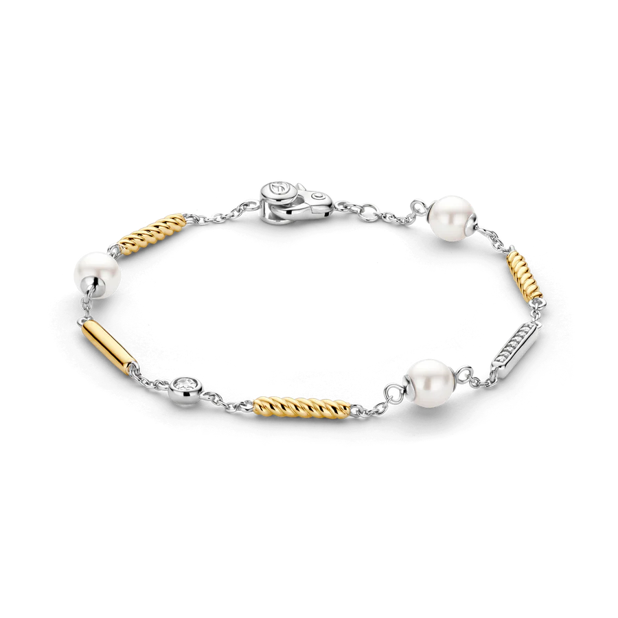 Tisento Gold on Silver Structure with Zirconia & Pearl Bracelet