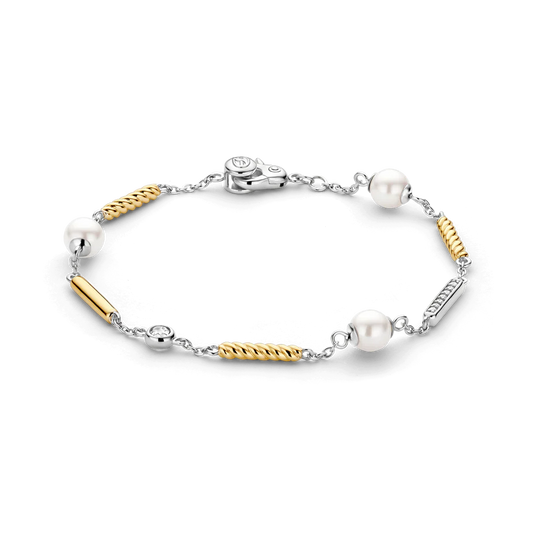 Tisento Gold on Silver Structure with Zirconia & Pearl Bracelet
