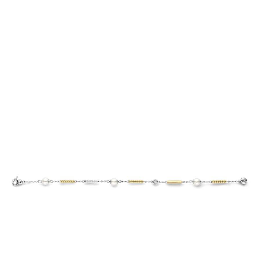 Tisento Gold on Silver Structure with Zirconia & Pearl Bracelet
